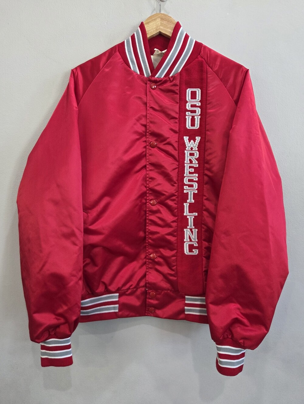 Vintage Westark Satin Red Bomber Jacket Ohio State Buckeyes Wrestling Men's XL